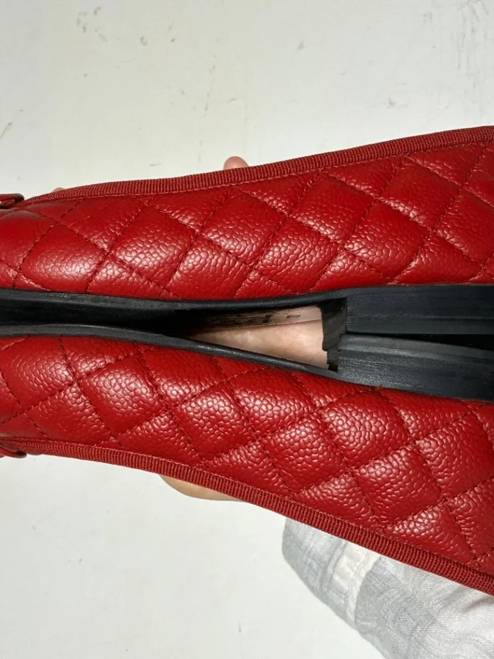 Chanel Red Cushioned Caviar Leather Ballet Flats 37